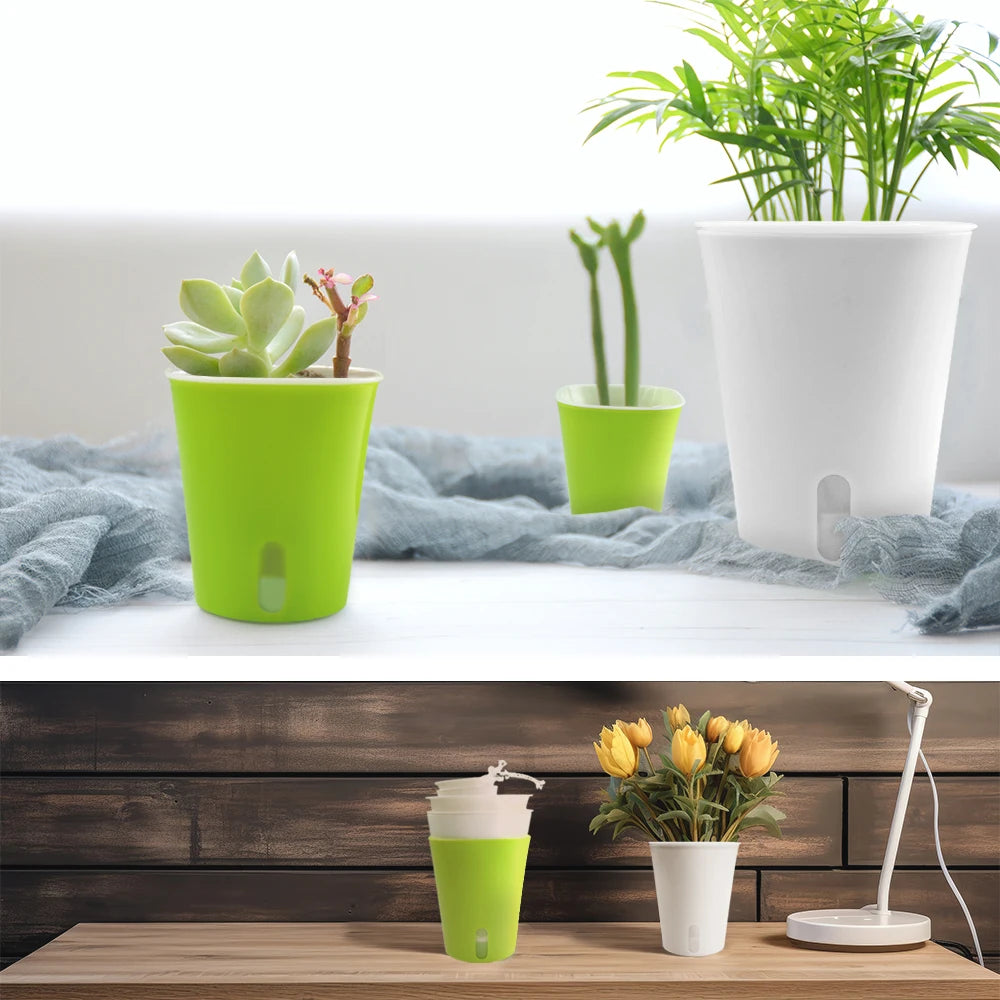 Plastic Planter Pots for Indoor Outdoor Plants, Self Watering Flower Pots, Pack of 3