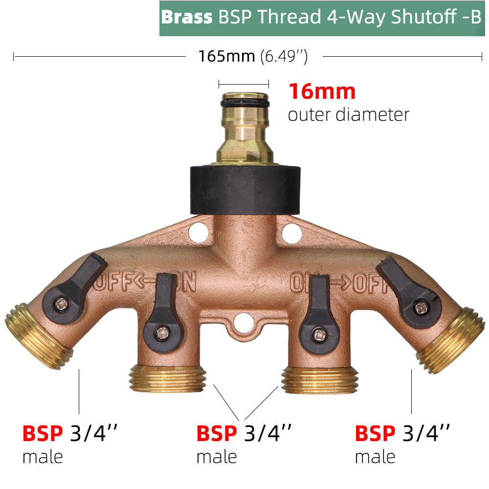 4-Way BSP Brass Garden Hose Splitter