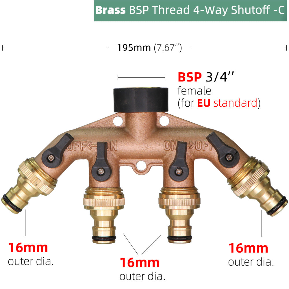 4-Way BSP Brass Garden Hose Splitter